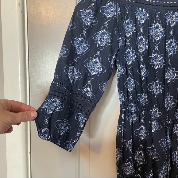 Hollister Romper Size XS Navy Blue Off Shoulder Boho Tassel Drawstring Waist - Picture 3 of 7